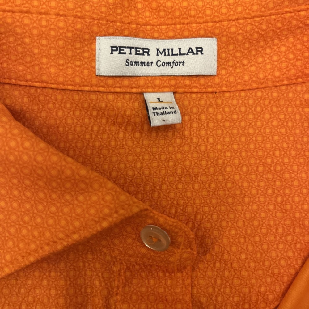 Peter Millar Summer Comfort Tesseract Geometric Golf Polo Orange Men's Large - Picture 2 of 8